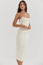 Olivia - Strapless Pearl Midi Dress